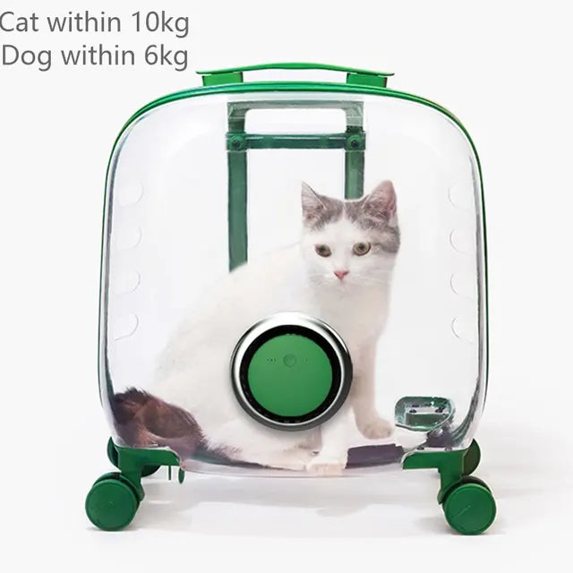 Rolling Pet Travel Trolley with Wheel, Transparent Capsule, Pink, Green, Puppies, Dogs, Cat Carriers Bag, 5-20Kg