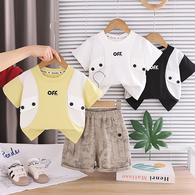 Color blocked short sleeved shorts for baby children's clothing