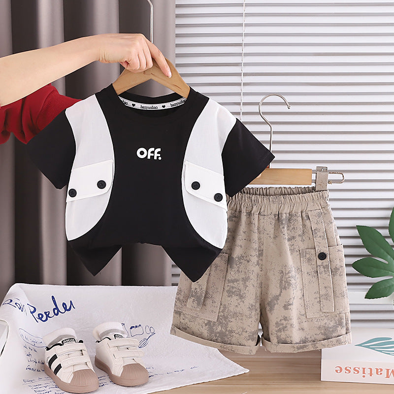 Color blocked short sleeved shorts for baby children's clothing