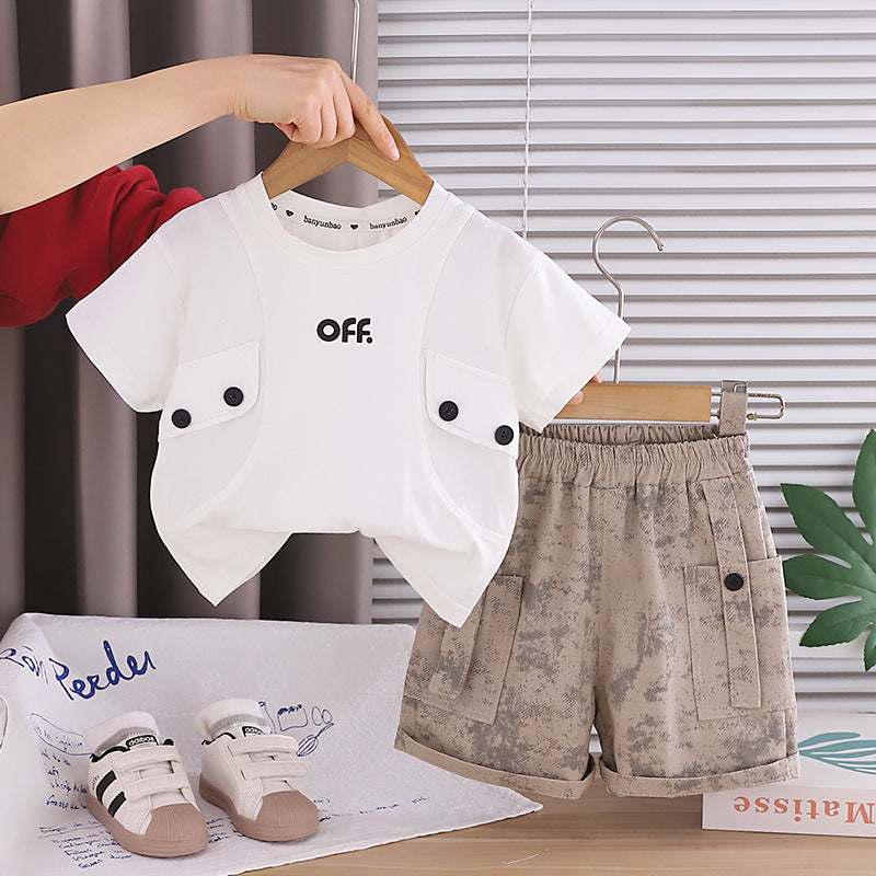 Color blocked short sleeved shorts for baby children's clothing