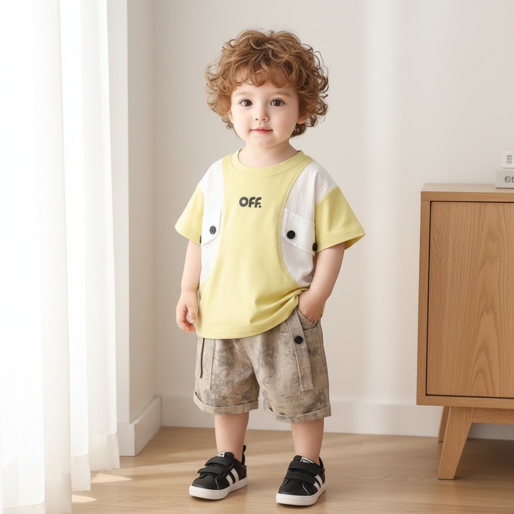 Color blocked short sleeved shorts for baby children's clothing