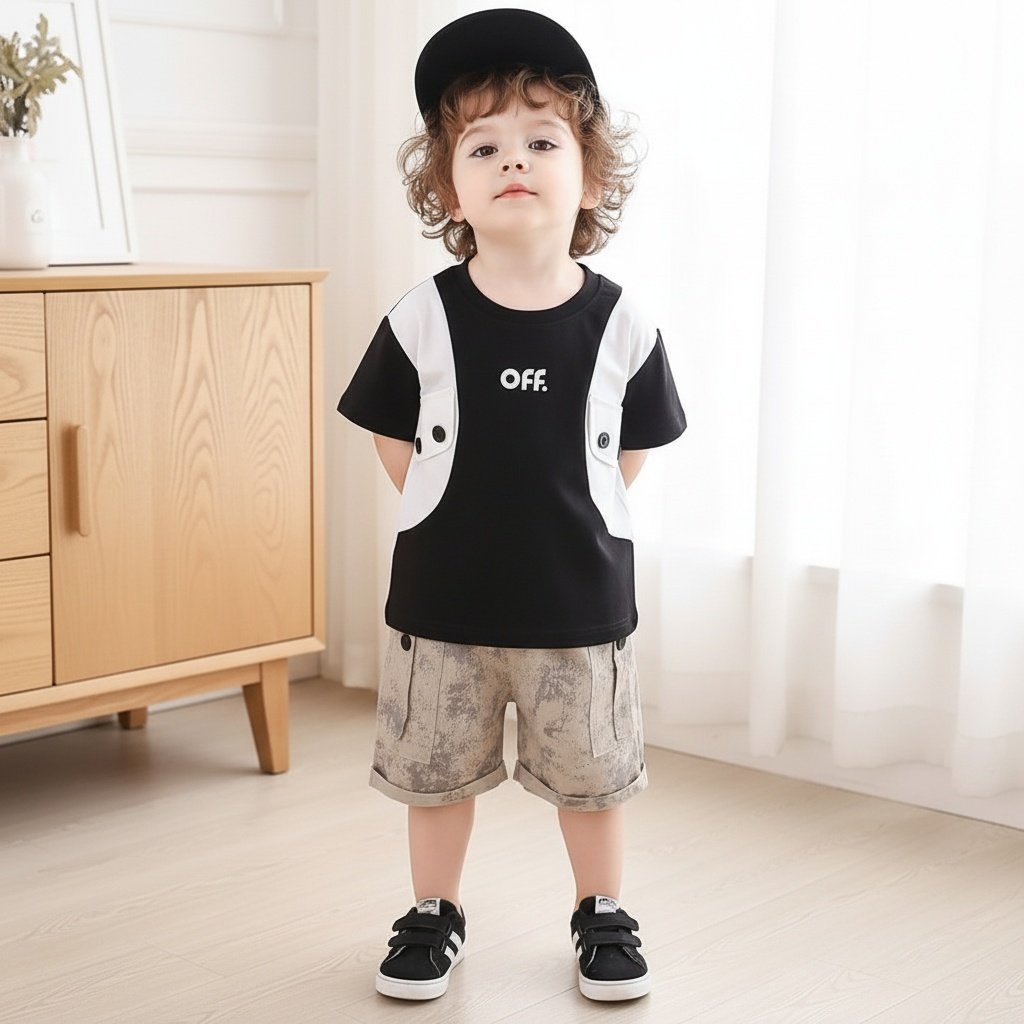 Color blocked short sleeved shorts for baby children's clothing