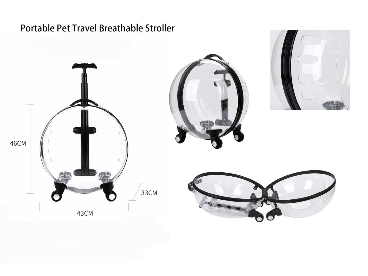 Rolling Pet Travel Trolley with Wheel, Transparent Capsule, Pink, Green, Puppies, Dogs, Cat Carriers Bag, 5-20Kg