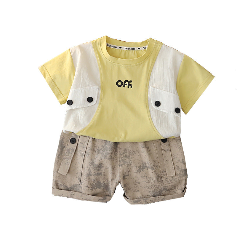 Color blocked short sleeved shorts for baby children's clothing