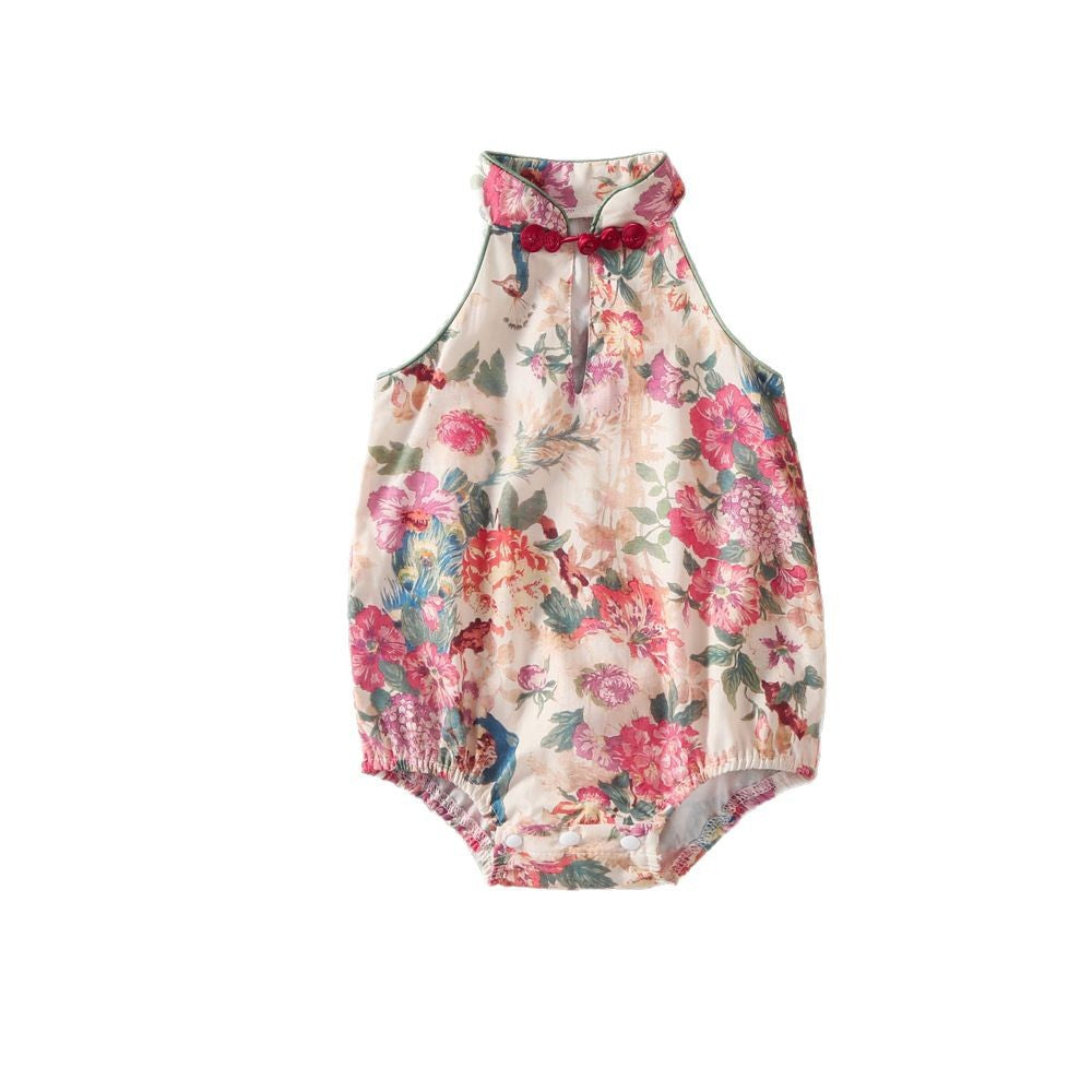 New Retro Printed Baby Summer Outfit Newborn Clothes Sleeveless Baby Romper 3D Heart Baby Clothing