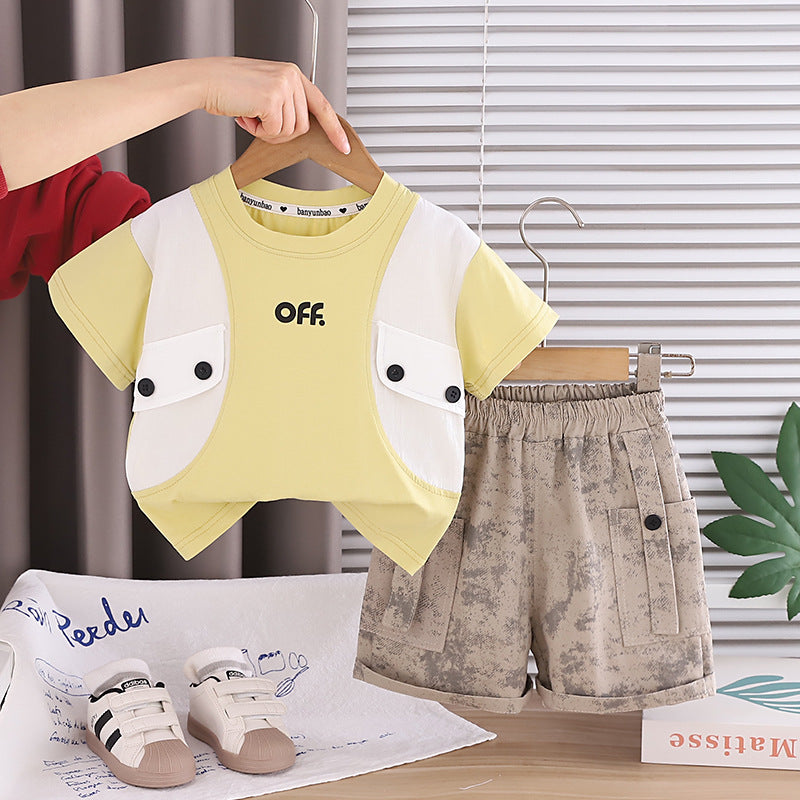 Color blocked short sleeved shorts for baby children's clothing