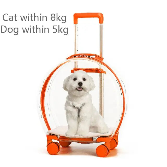 Rolling Pet Travel Trolley with Wheel, Transparent Capsule, Pink, Green, Puppies, Dogs, Cat Carriers Bag, 5-20Kg